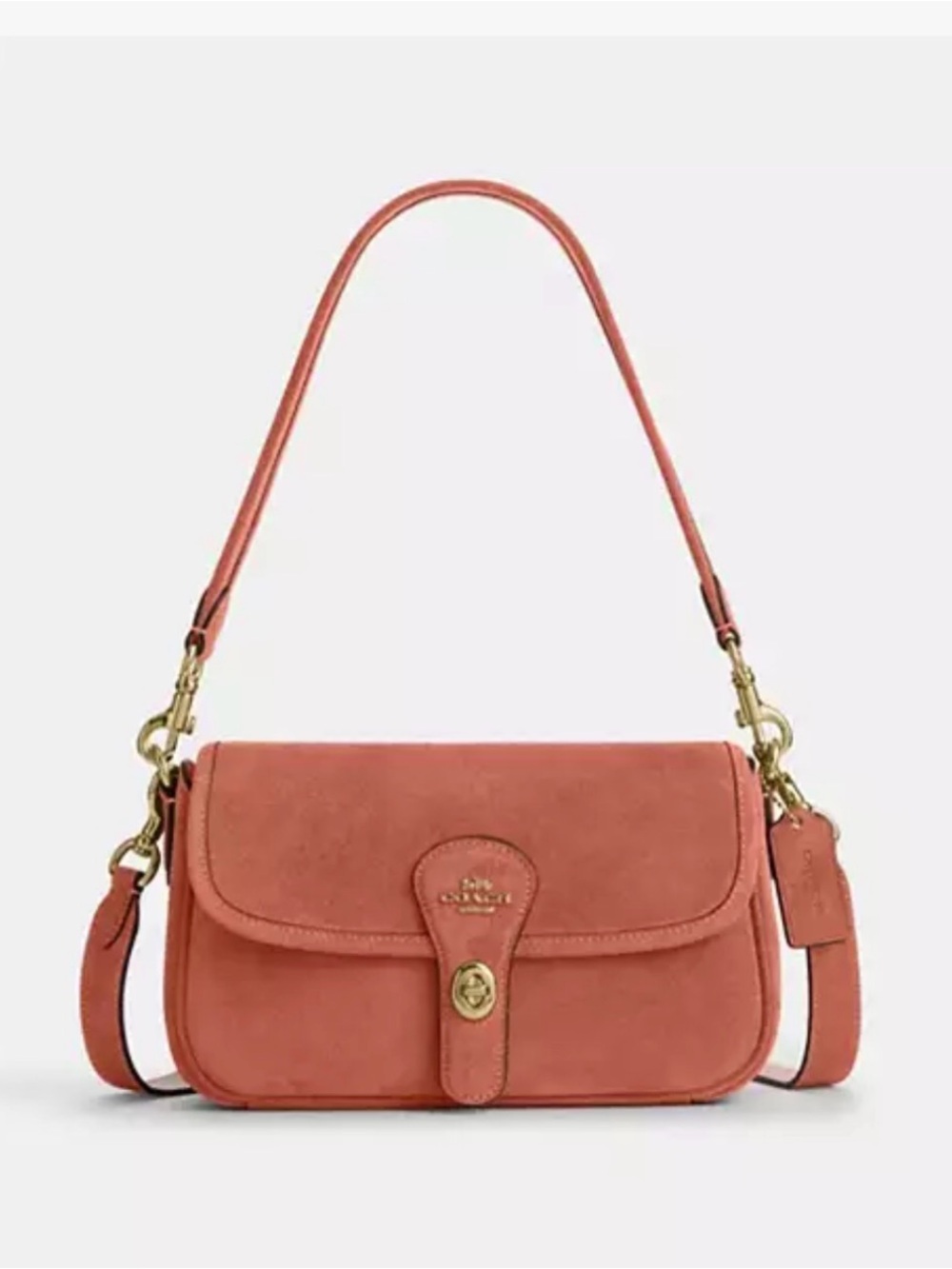 Coach Hadley shoulder bag in suede color clay with crossbody, factory wrapped